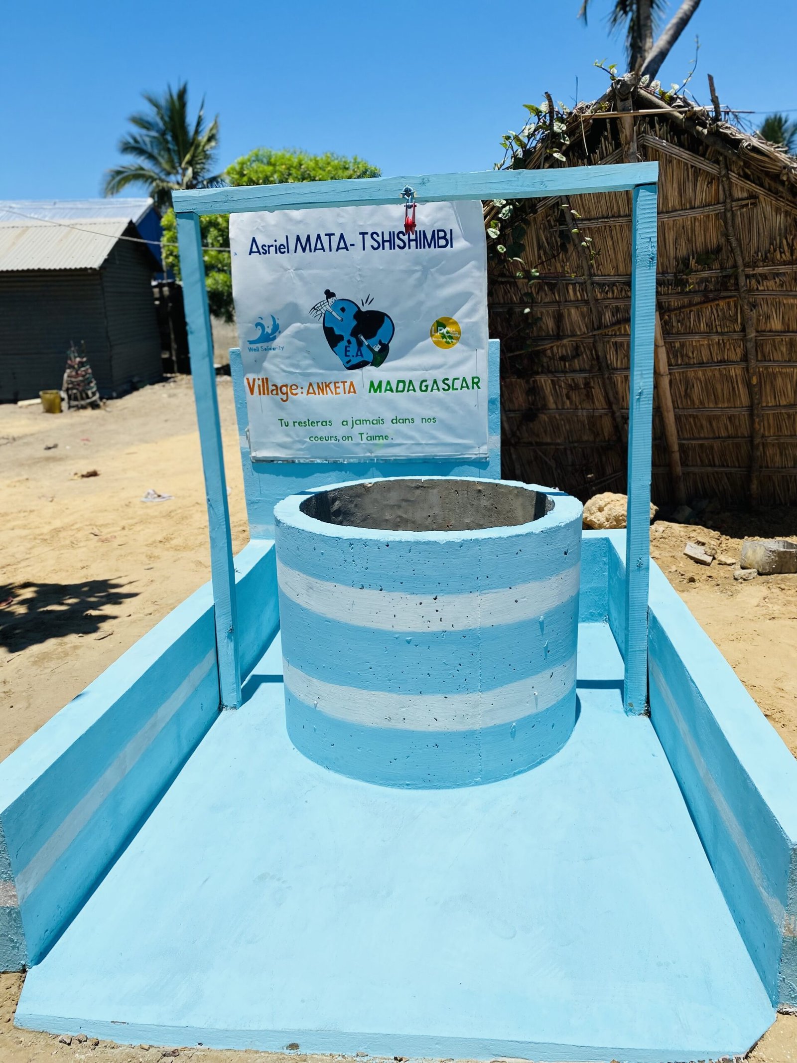 Blue well in a village in Madagascar.